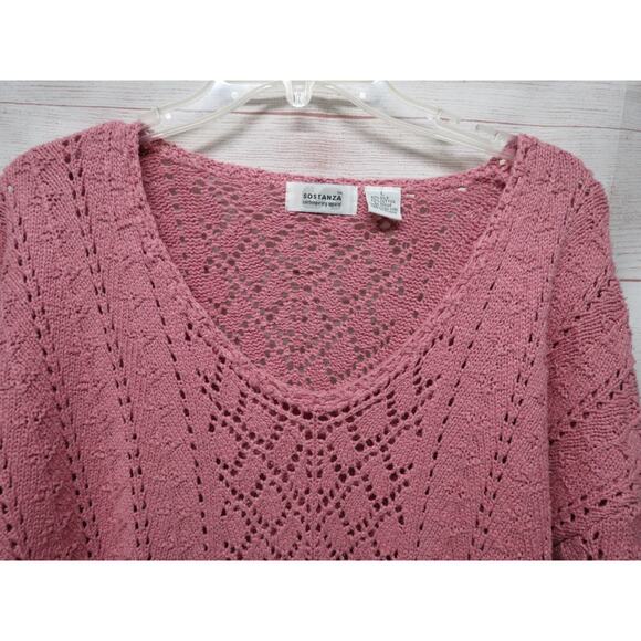 Sostanza Size Large 80% Silk Pink V-Neck Sweater - Picture 2 of 9